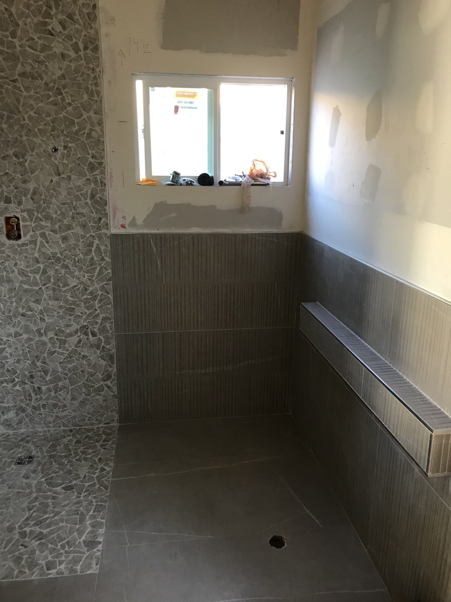 Mosaic Marble Shower In Progress · San Diego